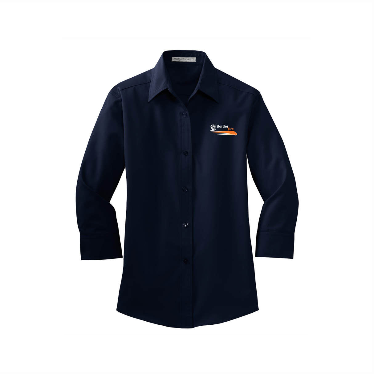 Border Tire Ladies 3/4-Sleeve Easy Care Full-Button Shirt