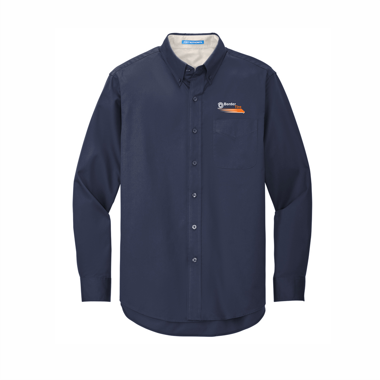 Border Tire Long-Sleeve Easy Care Full-Button Shirt