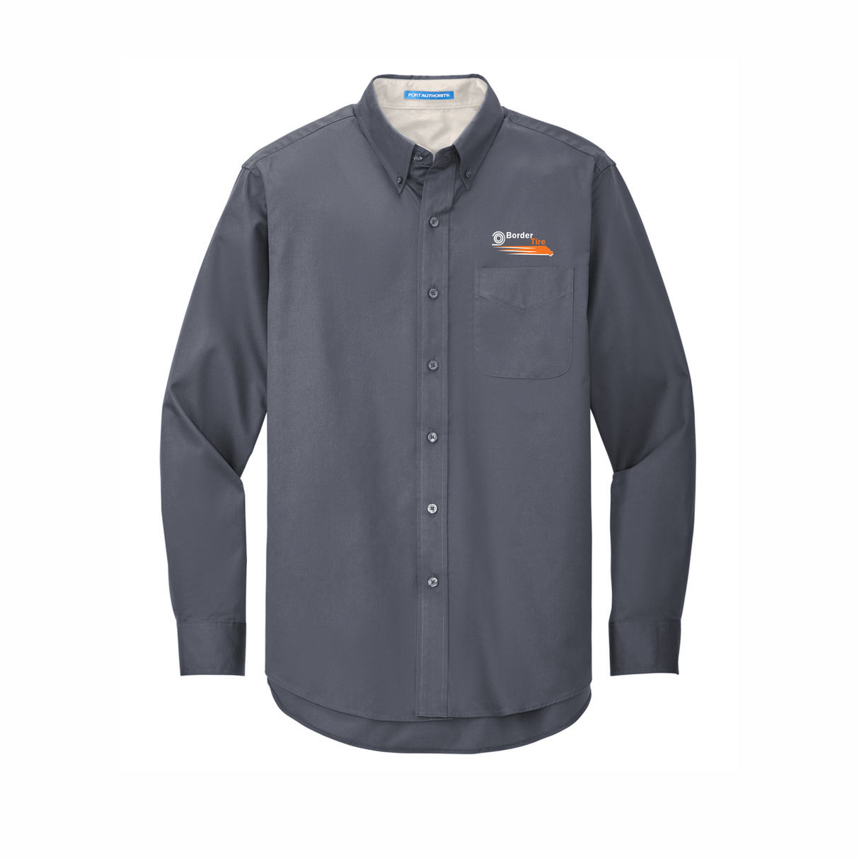 Border Tire Long-Sleeve Easy Care Full-Button Shirt
