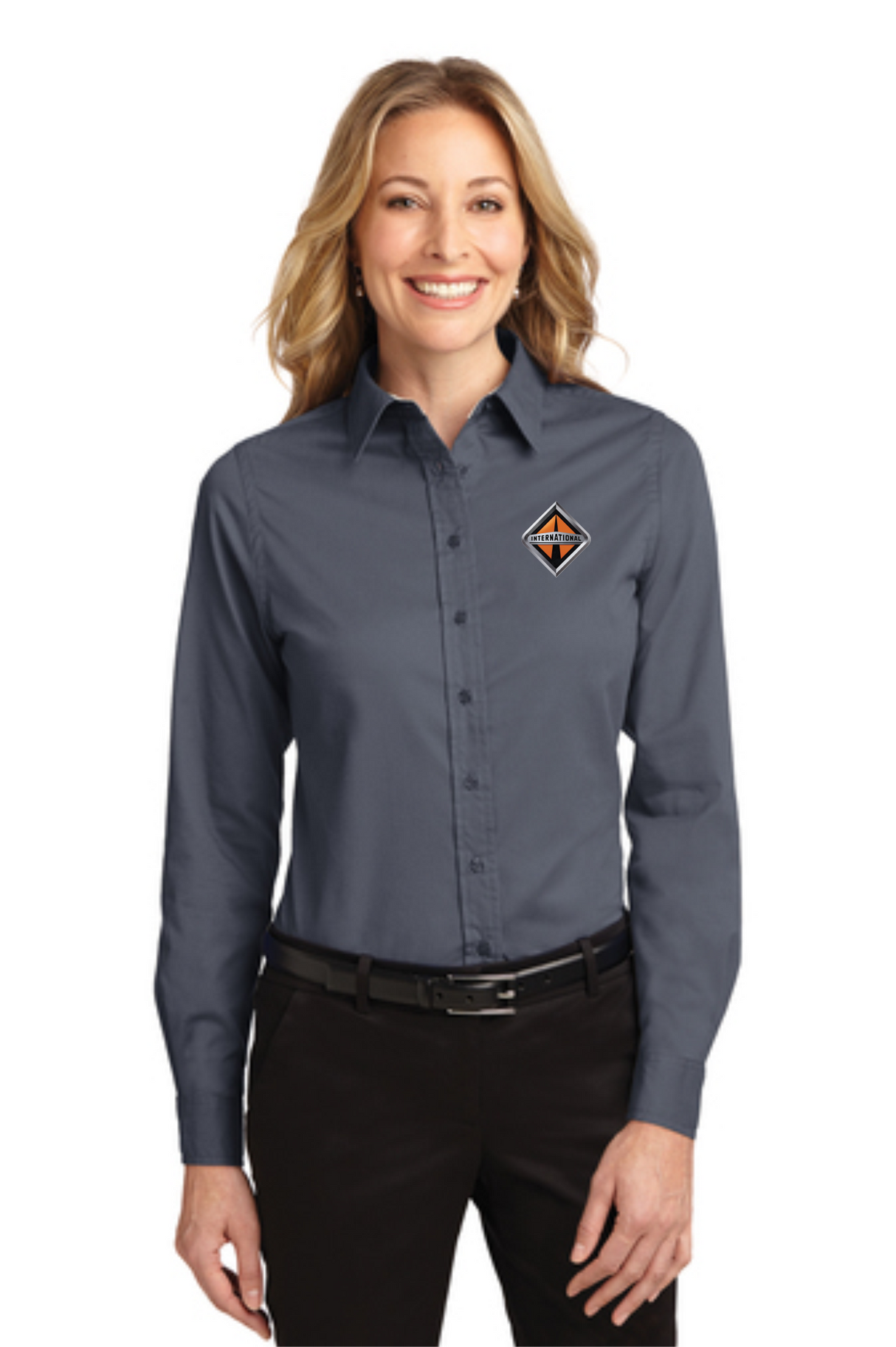 Border International Diamond Logo Ladies' Long-Sleeve Easy Care Full-Button Shirt