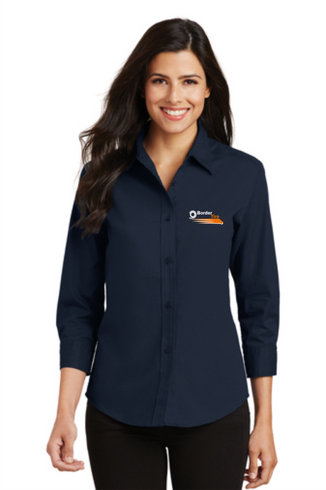 Border Tire Ladies 3/4-Sleeve Easy Care Full-Button Shirt