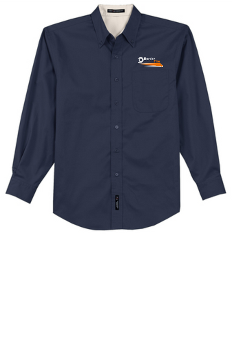 Border Tire Long-Sleeve Easy Care Full-Button Shirt